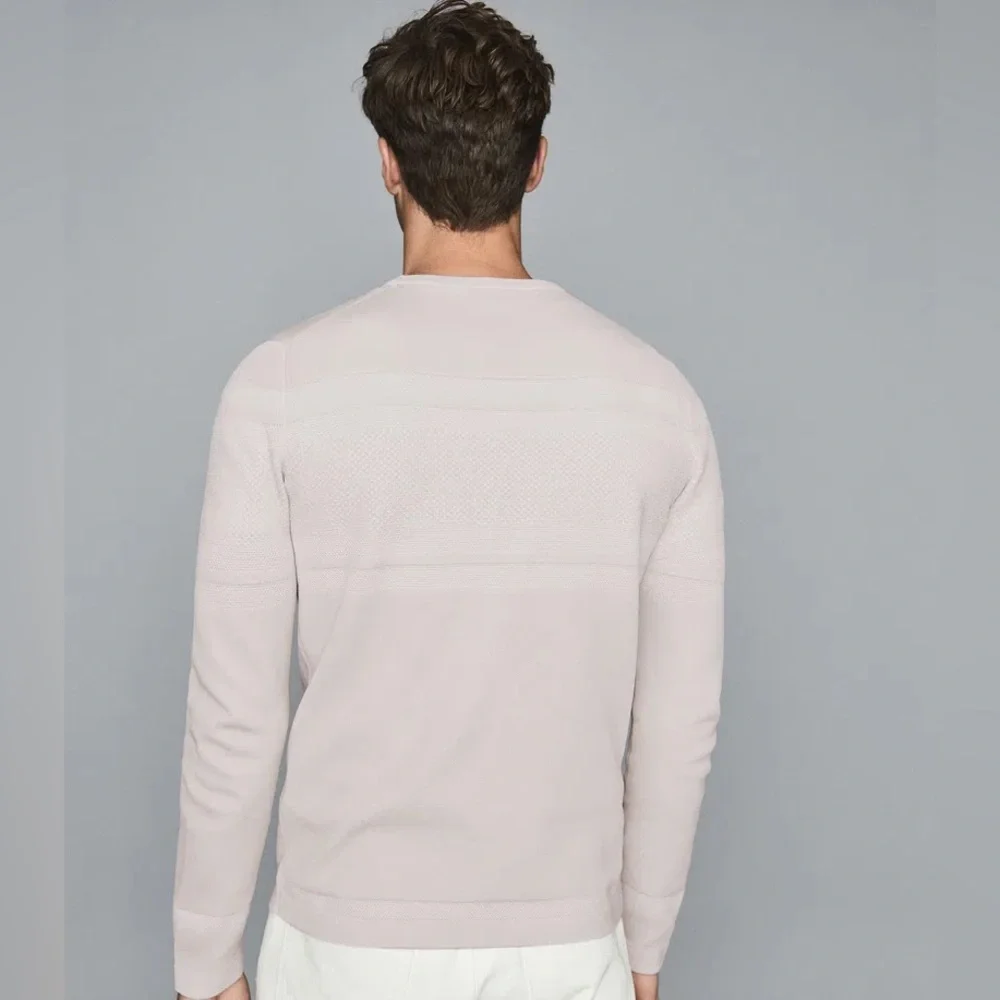 Reiss Birch Cotton Blend Crew Neck Jumper Sweater Size Large‎ Light Gray Beige